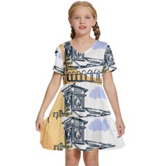 Poster Map Flag Lotus Boat Kids  Short Sleeve Tiered Mini Dress by Grandong