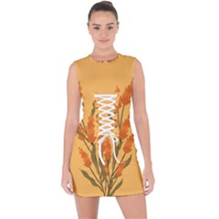 Yellow Flowers Flowers Watercolor Lace Up Front Bodycon Dress by Grandong