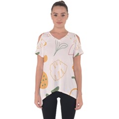 Cherries Flower Leaves Floral Cut Out Side Drop T-shirt by Grandong