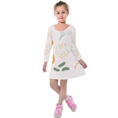 Cherries Flower Leaves Floral Kids  Long Sleeve Velvet Dress by Grandong