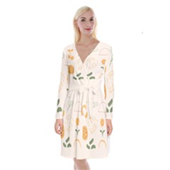 Cherries Flower Leaves Floral Long Sleeve Velvet Front Wrap Dress by Grandong