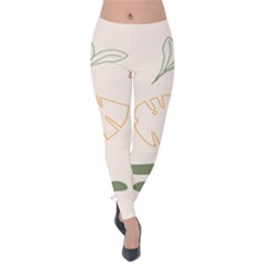 Cherries Flower Leaves Floral Velvet Leggings by Grandong