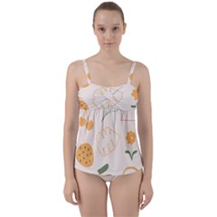 Cherries Flower Leaves Floral Twist Front Tankini Set by Grandong