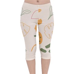 Cherries Flower Leaves Floral Velvet Capri Leggings  by Grandong