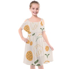 Cherries Flower Leaves Floral Kids  Cut Out Shoulders Chiffon Dress by Grandong