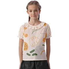 Cherries Flower Leaves Floral Kids  Frill Chiffon Blouse by Grandong