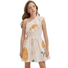 Cherries Flower Leaves Floral Kids  One Shoulder Party Dress by Grandong