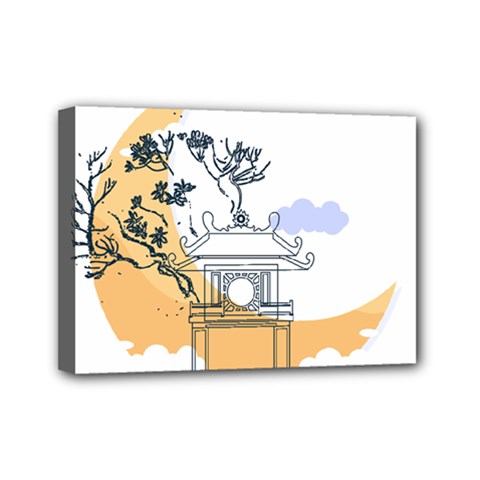 Poster Map Flag Lotus Boat Ha Noi Vietnam Mini Canvas 7  X 5  (stretched) by Grandong