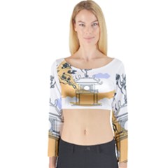 Poster Map Flag Lotus Boat Ha Noi Vietnam Long Sleeve Crop Top by Grandong