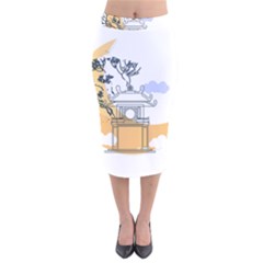 Poster Map Flag Lotus Boat Ha Noi Vietnam Velvet Midi Pencil Skirt by Grandong