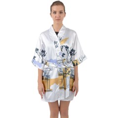 Poster Map Flag Lotus Boat Ha Noi Vietnam Half Sleeve Satin Kimono  by Grandong