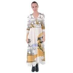 Poster Map Flag Lotus Boat Ha Noi Vietnam Button Up Maxi Dress by Grandong