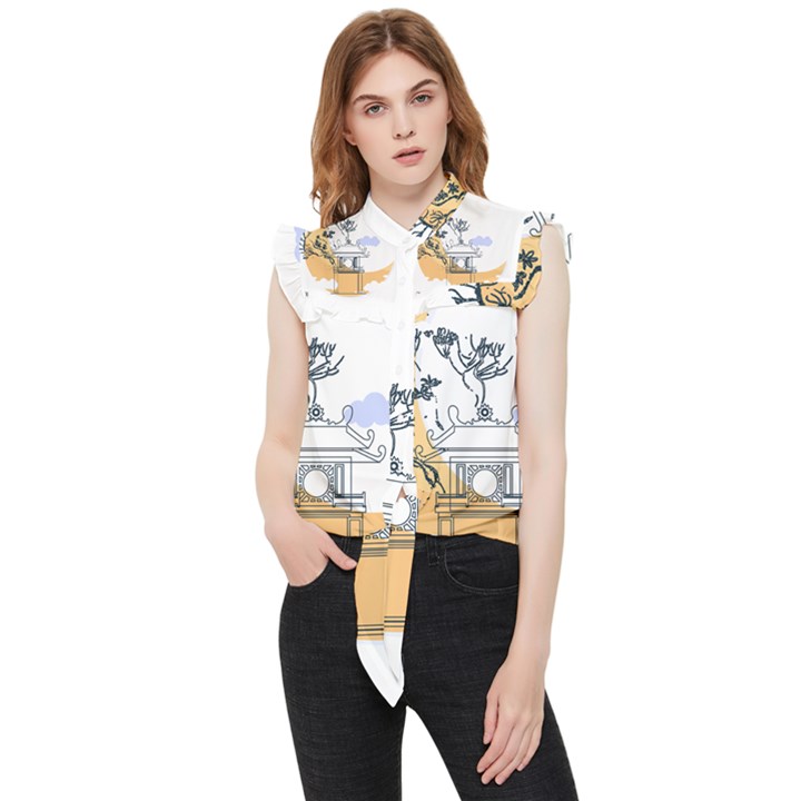 Poster Map Flag Lotus Boat Ha Noi Vietnam Frill Detail Shirt