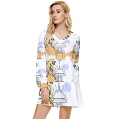 Poster Map Flag Lotus Boat Ha Noi Vietnam Tiered Long Sleeve Mini Dress by Grandong