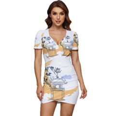 Poster Map Flag Lotus Boat Ha Noi Vietnam Low Cut Cap Sleeve Mini Dress by Grandong