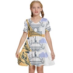 Poster Map Flag Lotus Boat Ha Noi Vietnam Kids  Short Sleeve Tiered Mini Dress by Grandong