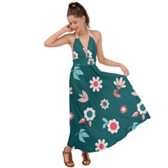 Cute Flowers Seamless Model Spring Backless Maxi Beach Dress by Grandong