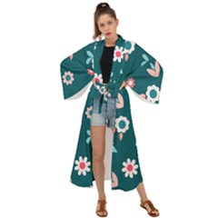 Cute Flowers Seamless Model Spring Maxi Kimono