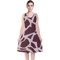 Cracked Pattern Boho Art Design V-neck Midi Sleeveless Dress  by Grandong