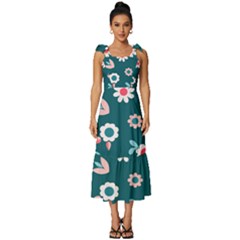 Cute Flowers Seamless Model Spring Tie-strap Tiered Midi Chiffon Dress