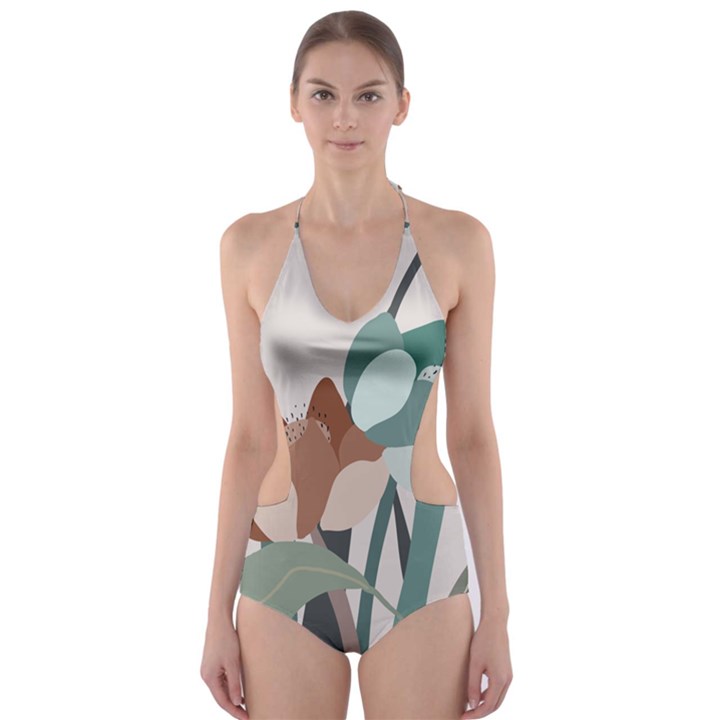 Flowers Plants Leaves Foliage Cut-Out One Piece Swimsuit