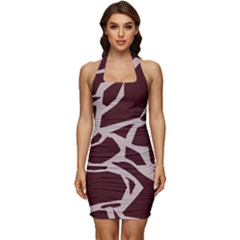 Cracked Pattern Boho Art Design Sleeveless Wide Square Neckline Ruched Bodycon Dress by Grandong