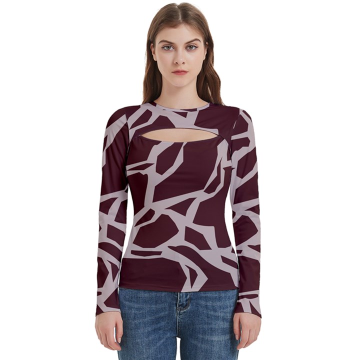 Cracked Pattern Boho Art Design Women s Cut Out Long Sleeve T-Shirt