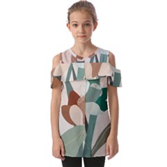 Flowers Plants Leaves Foliage Fold Over Open Sleeve Top by Grandong