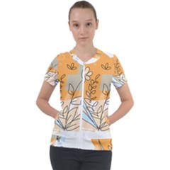 Doodle Flower Floral Abstract Short Sleeve Zip Up Jacket by Grandong