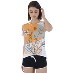 Doodle Flower Floral Abstract Short Sleeve Open Back T-shirt by Grandong