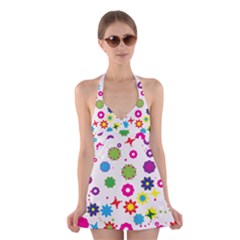 Floral Colorful Background Halter Dress Swimsuit  by Grandong