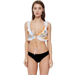 Doodle Flower Floral Abstract Low Cut Ruffle Edge Bikini Top by Grandong