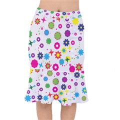 Floral Colorful Background Short Mermaid Skirt by Grandong