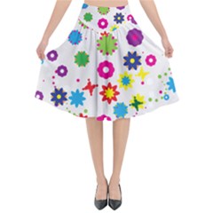 Floral Colorful Background Flared Midi Skirt by Grandong