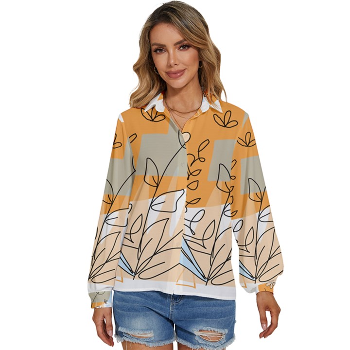 Doodle Flower Floral Abstract Women s Long Sleeve Button Up Shirt