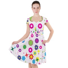 Floral Colorful Background Cap Sleeve Midi Dress by Grandong