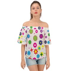 Floral Colorful Background Off Shoulder Short Sleeve Top by Grandong