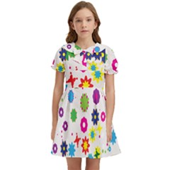 Floral Colorful Background Kids  Bow Tie Puff Sleeve Dress by Grandong