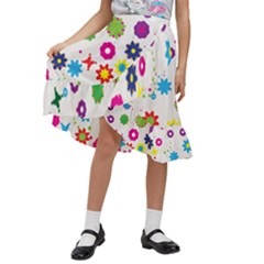 Floral Colorful Background Kids  Ruffle Flared Wrap Midi Skirt by Grandong