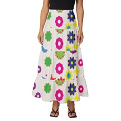 Floral Colorful Background Tiered Ruffle Maxi Skirt by Grandong