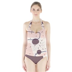 Doodles Abstract Boho Art Halter Swimsuit by Grandong