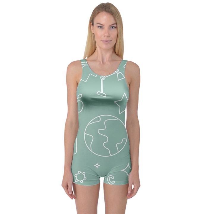 Board Chalk School Earth Book One Piece Boyleg Swimsuit