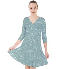 Board Chalk School Earth Book Quarter Sleeve Front Wrap Dress by Grandong