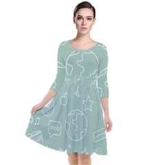 Board Chalk School Earth Book Quarter Sleeve Waist Band Dress by Grandong