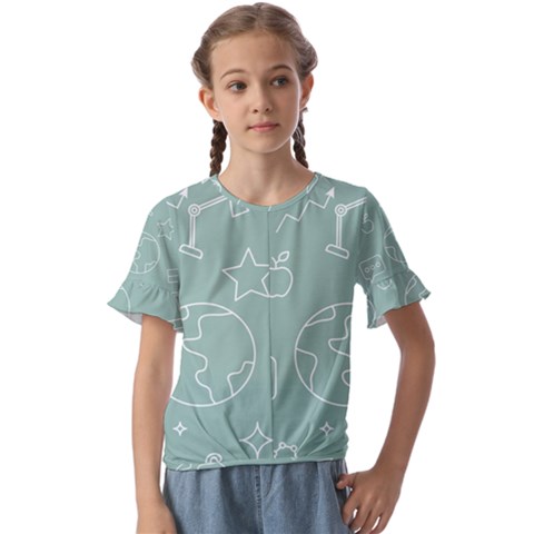 Board Chalk School Earth Book Kids  Cuff Sleeve Scrunch Bottom T-shirt by Grandong