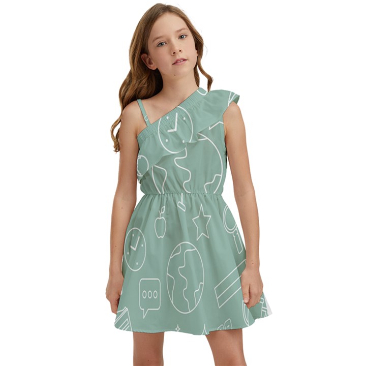 Board Chalk School Earth Book Kids  One Shoulder Party Dress