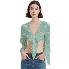 Board Chalk School Earth Book Trumpet Sleeve Cropped Top