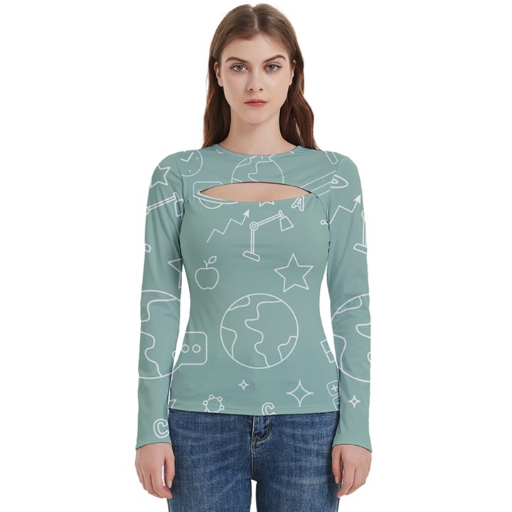 Board Chalk School Earth Book Women s Cut Out Long Sleeve T-Shirt