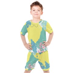 Plants Eaves Border Frame Kids  T-shirt And Shorts Set by Grandong