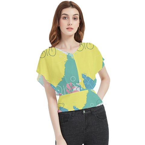 Plants Eaves Border Frame Butterfly Chiffon Blouse by Grandong